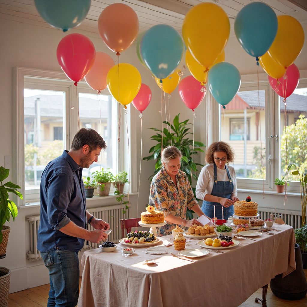 Team setting up magical birthday party decorations